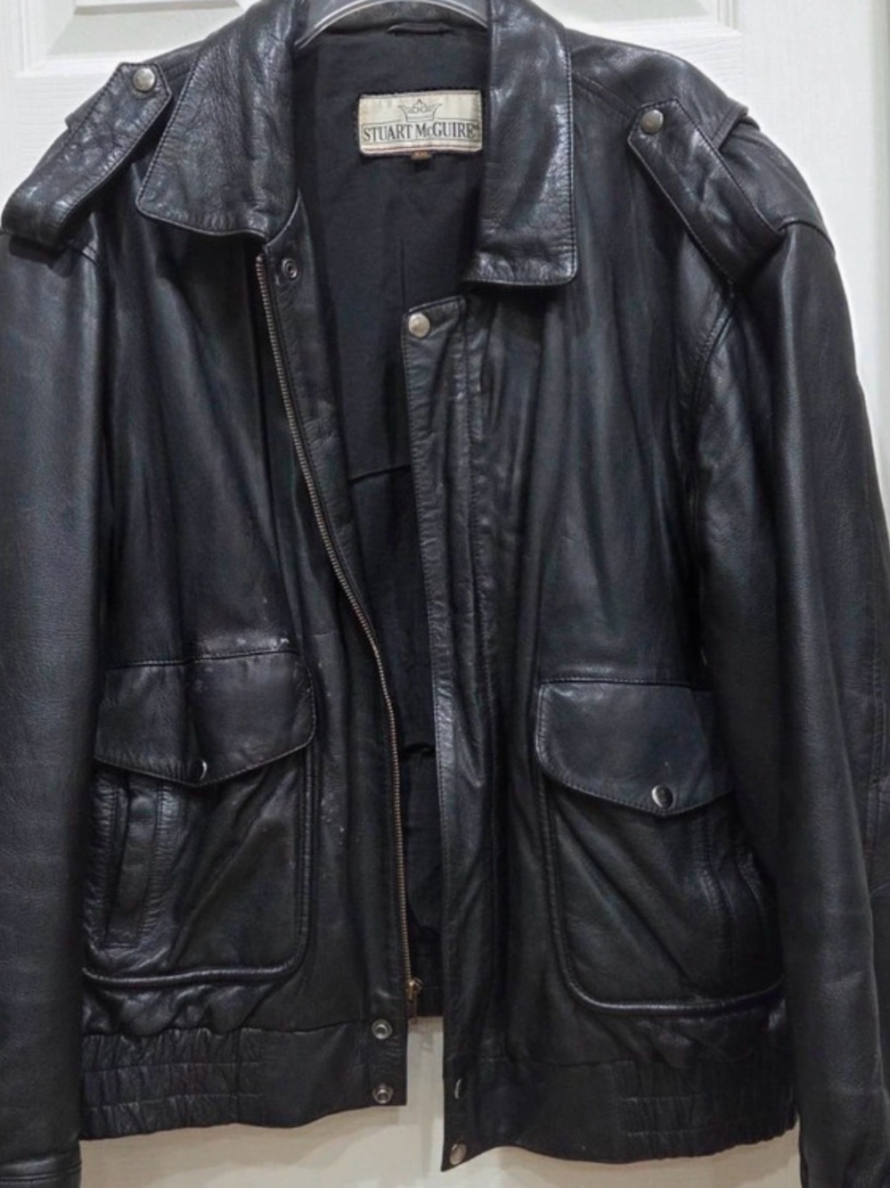 Stuart McGuire Black Leather Bomber Jacket